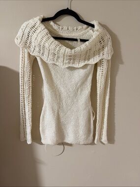 Guess by Marciano Cream Off-Shoulder Knit Sweater